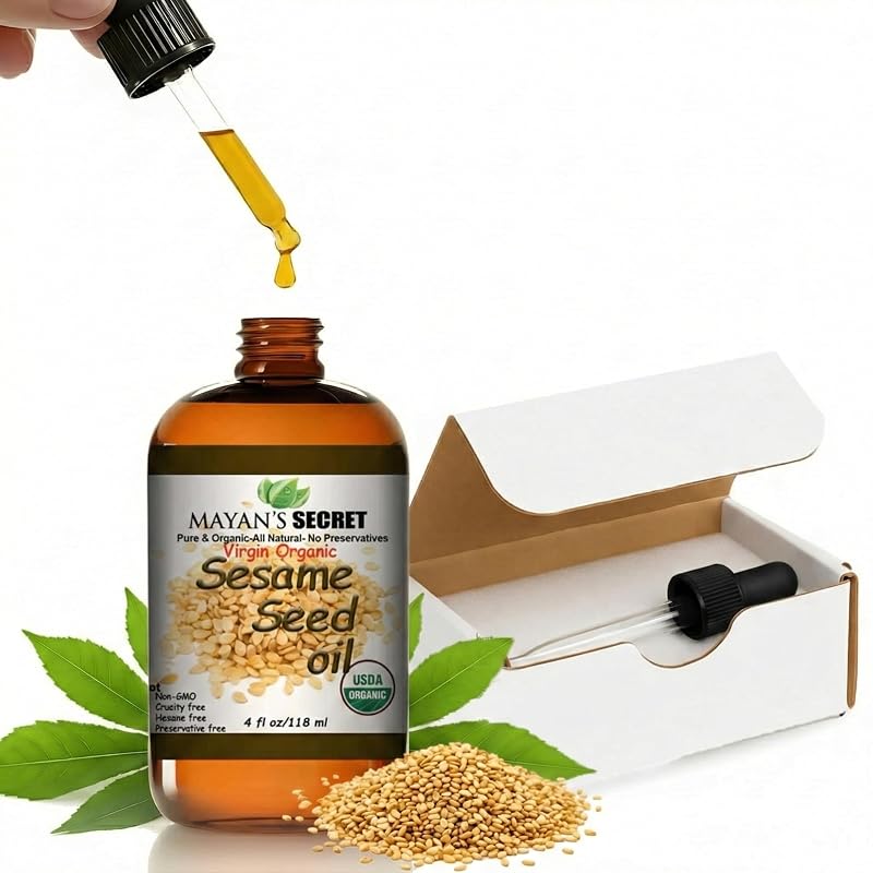 Óleo de Gergelim Mayan's Secret, Prensado a Frio e Não Refinado, Frasco de Vidro Âmbar, 120 mL