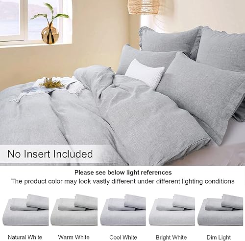 Miniatura 6 de PHF - Juego de funda de edredón de 100% lino francés lavado, 3 piezas, con fundas de almohada, colección de ropa de cama cómoda, tamaño King, 106 x