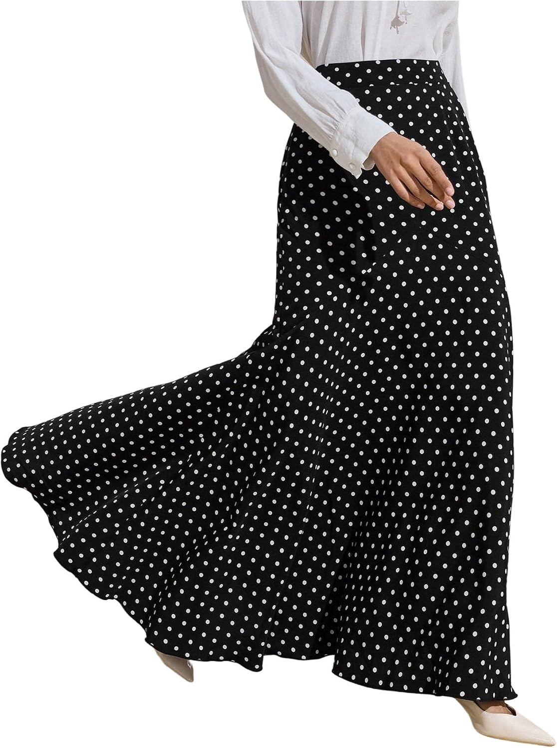 OYOANGLE Women's Polka Dots Fishtail Skirt Elegant High Waisted Work Office Dressy Maxi Skirts