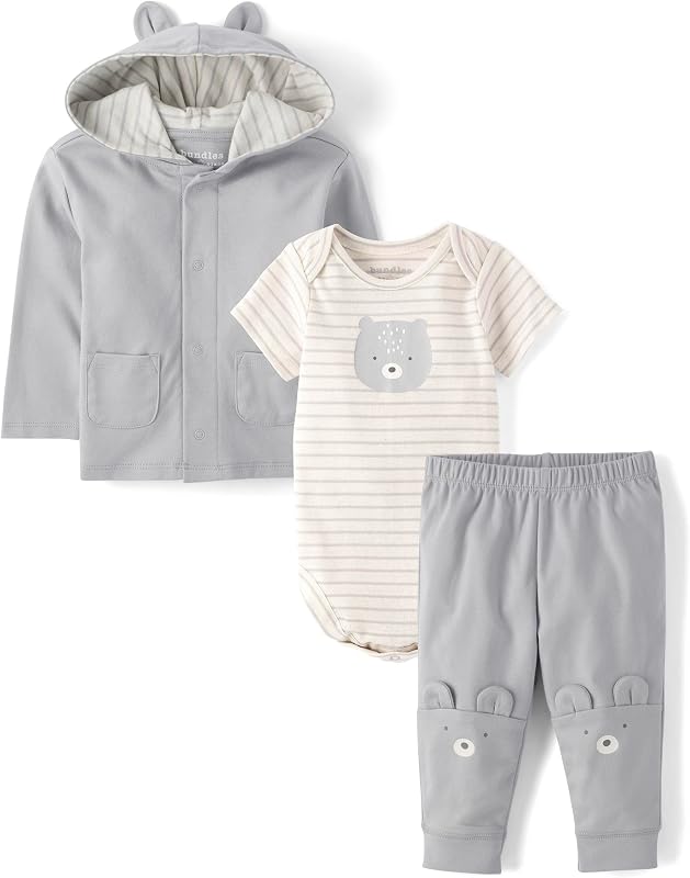 Unisex Baby And Newborn 3 Piece Set, Long Sleeve Jacket,short Sleeve Bodysuit, and Pant