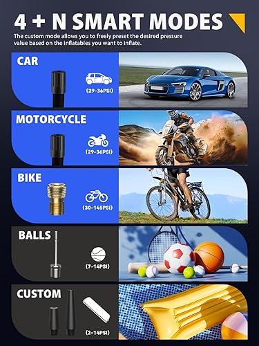 Miniatura 8 de Inflador de neumáticos portátil para automóvil de 150 PSI, bomba de neumáticos de automóvil 4 veces más rápida con manómetro, pantalla digital doble