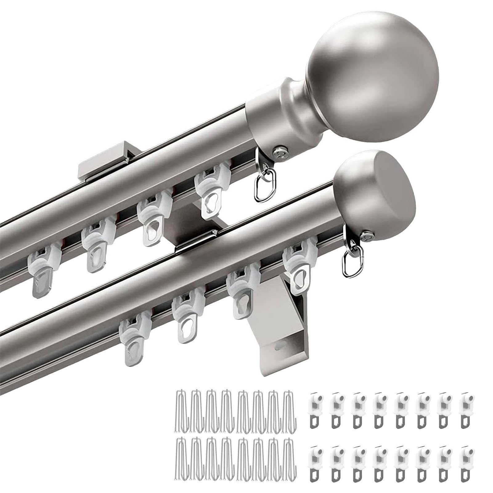 Heavy Duty Aluminum Double Curtain Track, Wall Mount Curtain Rods With Silent Rollers, 50-800 cm Sliding Rail System For Windows, Room Divider, Living Room, Hotel(Grey,680cm)