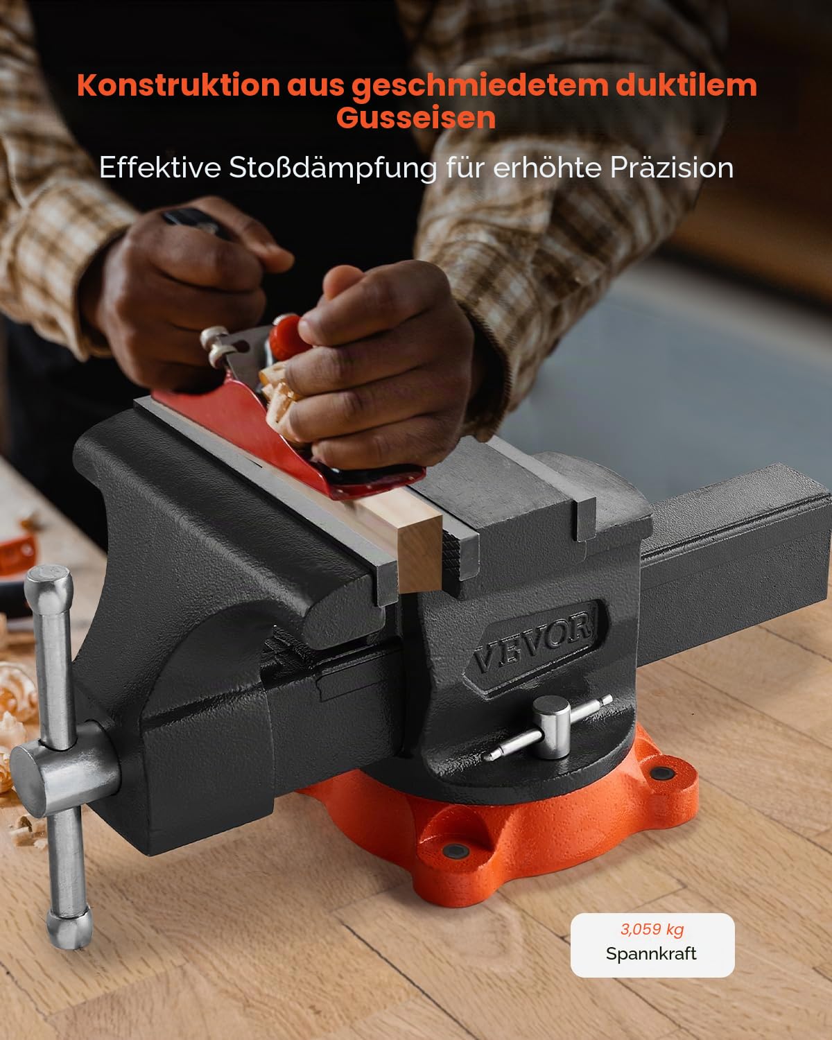 VEVOR Schraubstock, 203 mm Backenbreite, 203 mm max. Backenöffnung, 360° schwenkbare Feststellbasis, 94 mm Ausladung, Werkbank-Schraubstock aus Sphäroguss, Zweiwege-Backen zum Einspannen runder Rohre