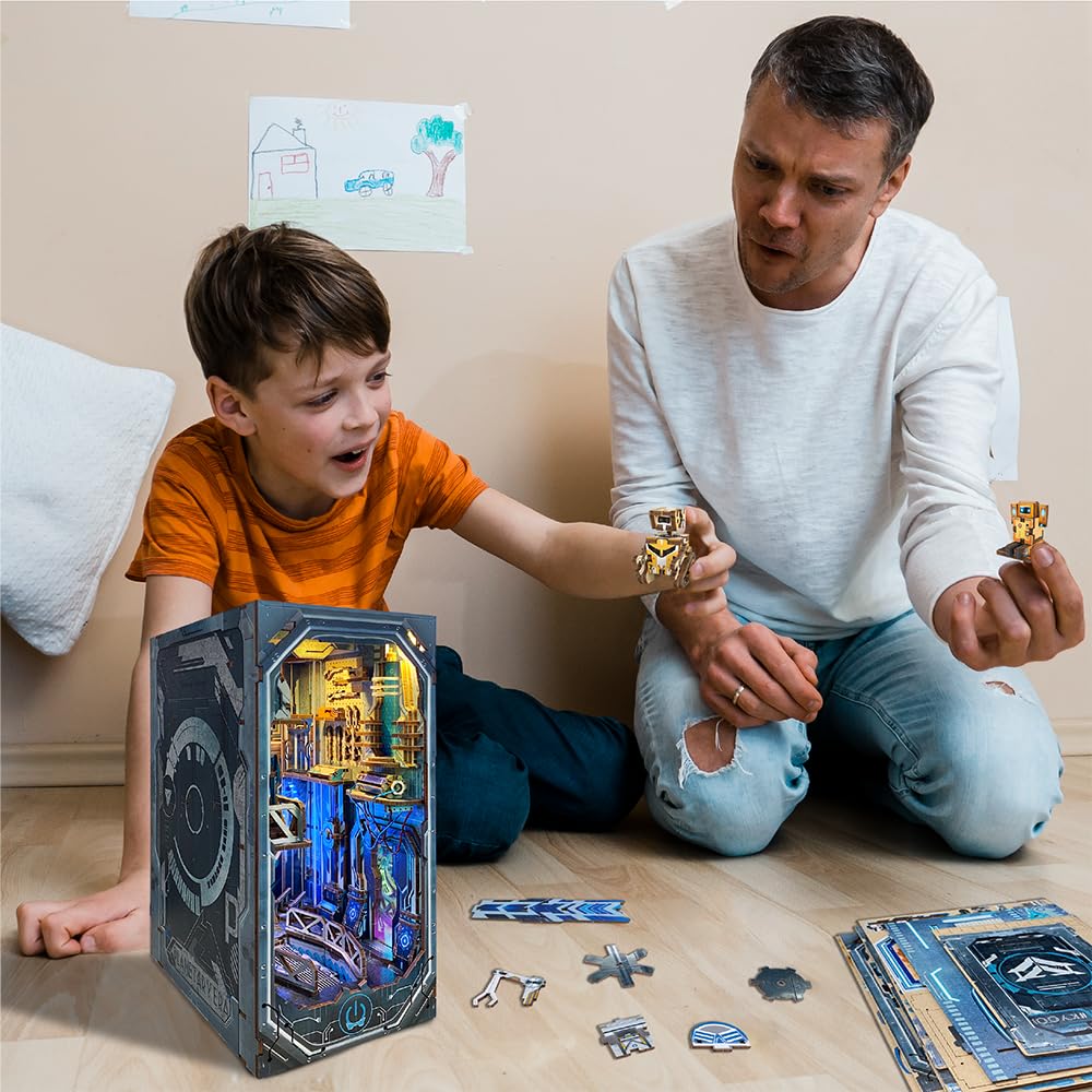 Cyberpunk Book Nook, kit fai da te per casa delle bambole, puzzle in legno 3D con decorazione futuristica a LED, decorazione per la casa di compleanno, Natale, per adolescenti e adulti