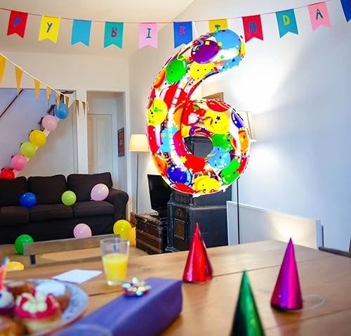 Miniatura 2 de Globo de 40 pulgadas con estampado surtido de número 6, decoración de fiesta de cumpleaños hawaiana tropical de Mylar grande para niñas, suministros