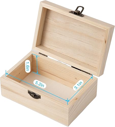 Miniatura 4 de 12 cajas de almacenamiento rectangulares de madera de pino vintage con tapa con bisagras y hebilla frontal, caja de recuerdos pequeña de 5.8 x 3.8 x