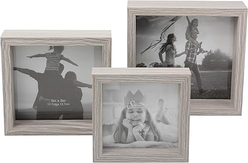 Miniatura 1 de Stonebriar Marcos cuadrados decorativos para galería de pared, madera, gris claro, juego de 3