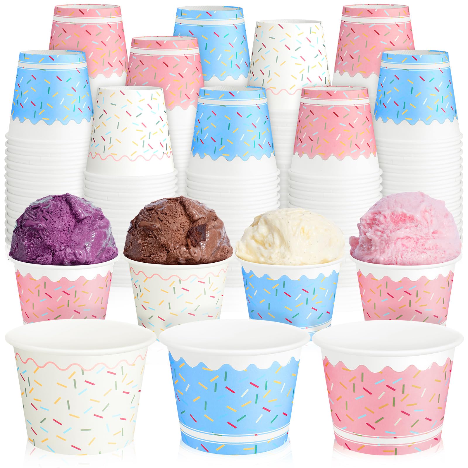 SiliFine 200 Stück Eisschalen Einweg-Eisbecher aus Papier, 325 ml, Dessertschalen, Einweg-Eisbecher, Lebensmittelbehälter für heiße kalte Suppe, Party, gefrorener Joghurt, Leckereien, Snacks,