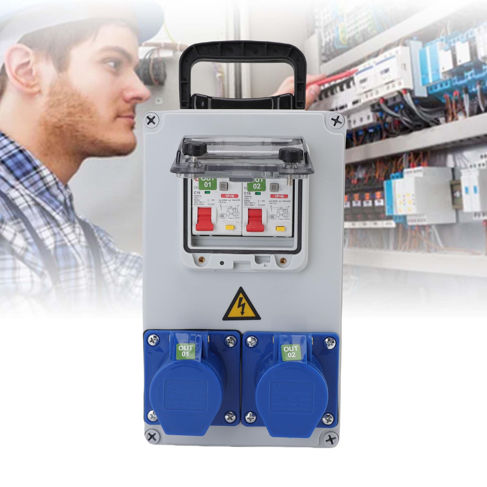 Scatola di Derivazione Industriale Portatile, Scatola di Distribuzione Presa Interruttore Elettrico con IP44-67 Impermeabile, per Cantiere di Fabbrica di Magazzino 250x150x100mm