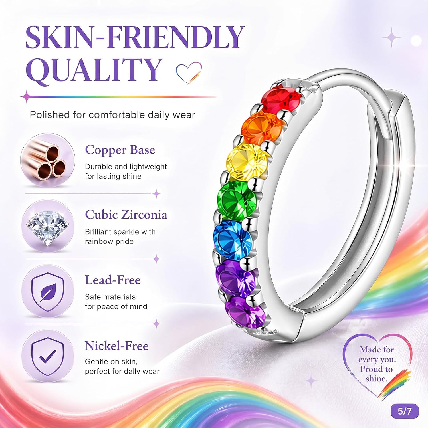 4 Pairs Pride Hoop Earrings Set for Women, Rainbow, Lesbian, Bisexual & Transgender Cubic Zirconia Small Hoop Earrings for Everyday Wear, Festival & LGBTQ Pride Gift