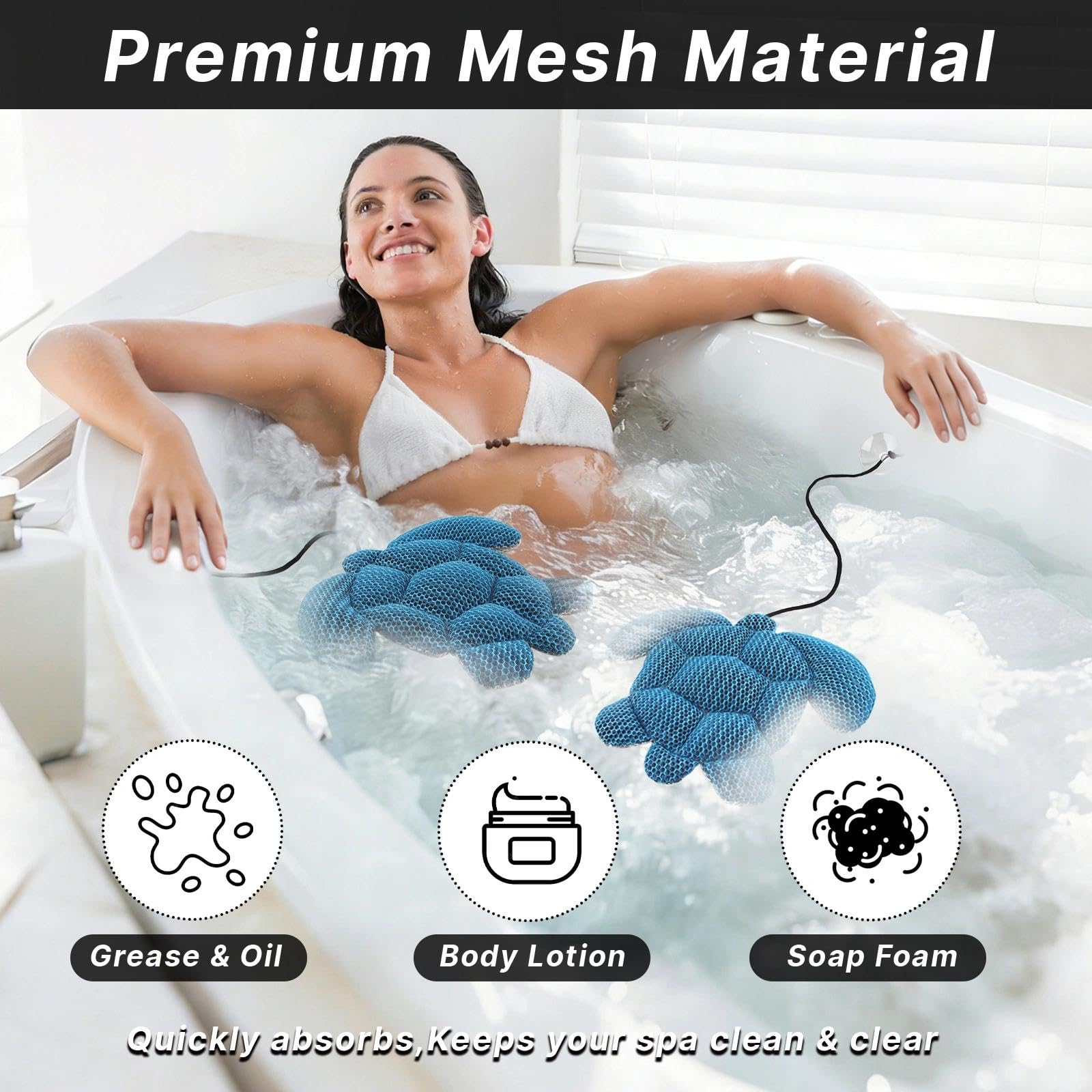Éponge d'Écume, Éponge Absorbant l’Huile 2 Pièces Éponge Absorbante d'Huile, Eponge Piscine, Éponge Spa, Absorbeur d'Huile Spa pour Piscine, Spa et Bain à Remous (Tortue Marine)