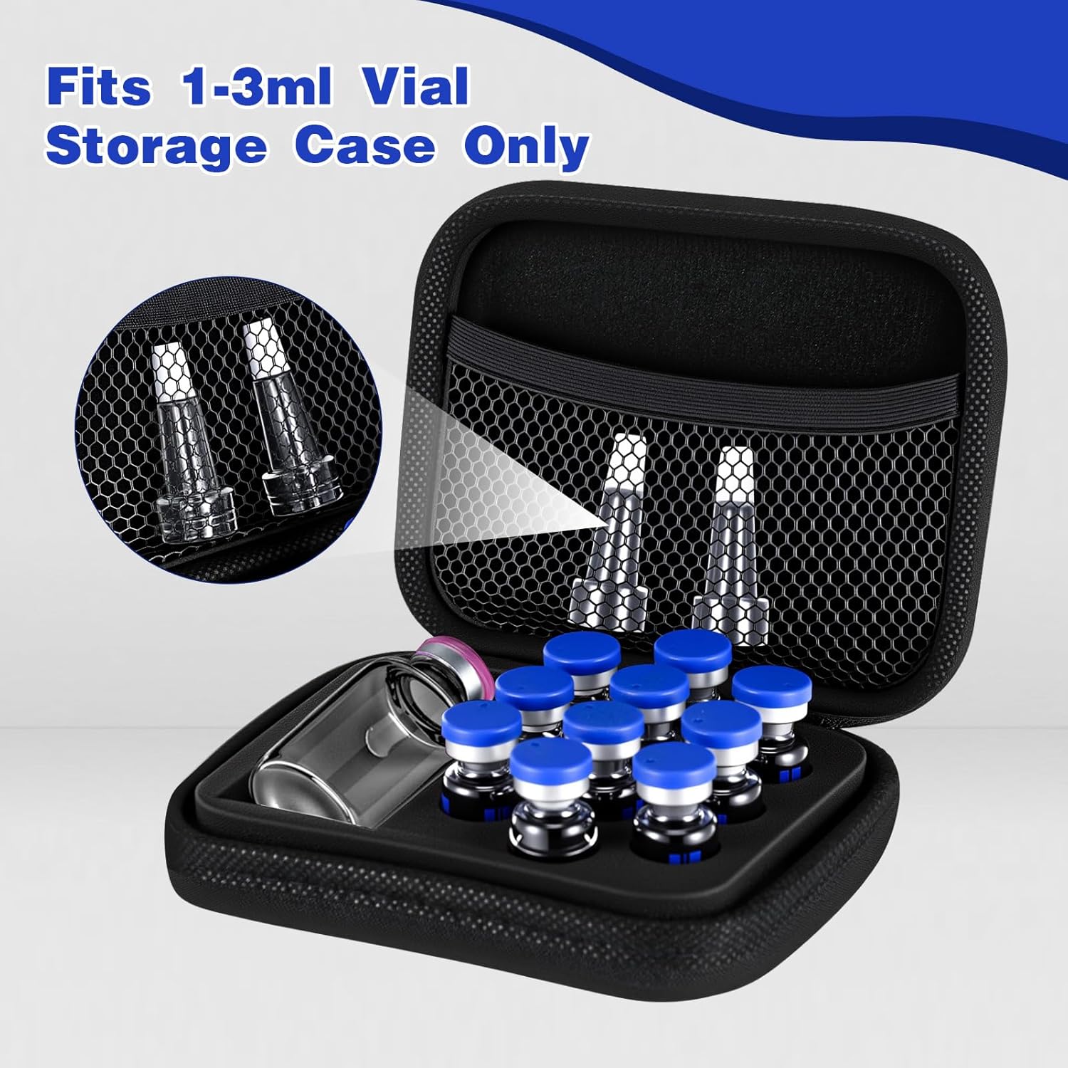Peptide Case 10 x 3ml + Bac & Case Holds Vials Water Bac Peptide Glp1, 3ml Vial Storage, Fridge Freezer Travel, with Mesh Pocket(Only Box)