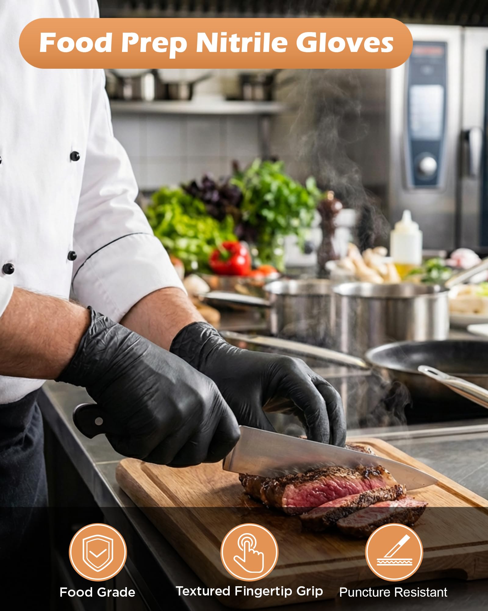 Guantes desechables de nitrilo – Guantes de goma sin polvo de 3 mm para cocinar, preparar alimentos y limpieza ligera, sin látex, puntas de los dedos texturizadas, seguros para alimentos