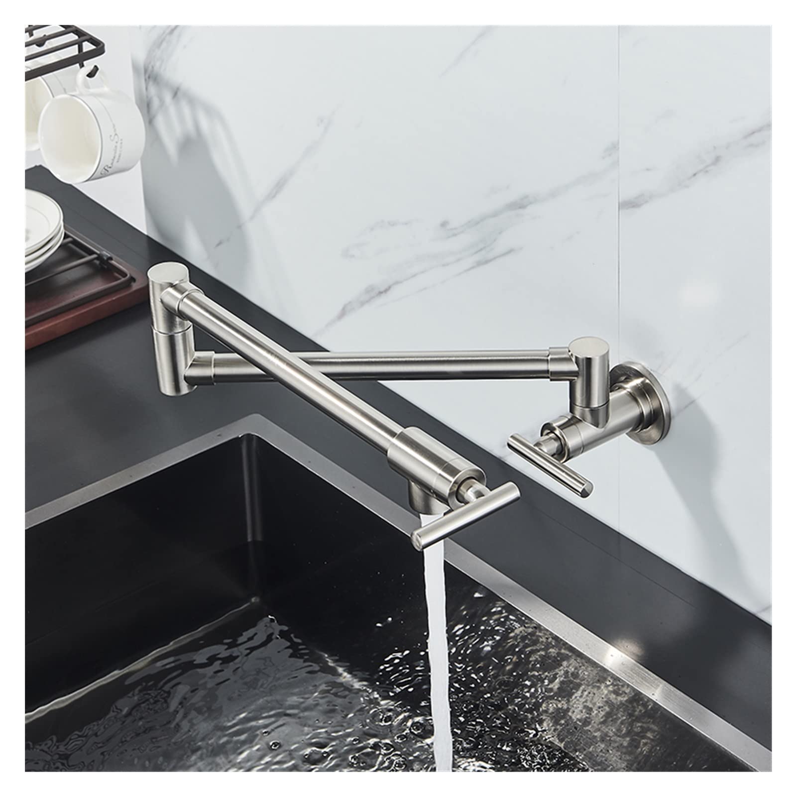 Gold Brass Pot Filler Tap Tap Cucina Rubinetto Singolo Freddo Freddo Solo Rubinetto Ruota Pieghevole Bustina Chrome Lavello Tap Montata a Parete - Rubinetto da Cucina(Polished Gold C)