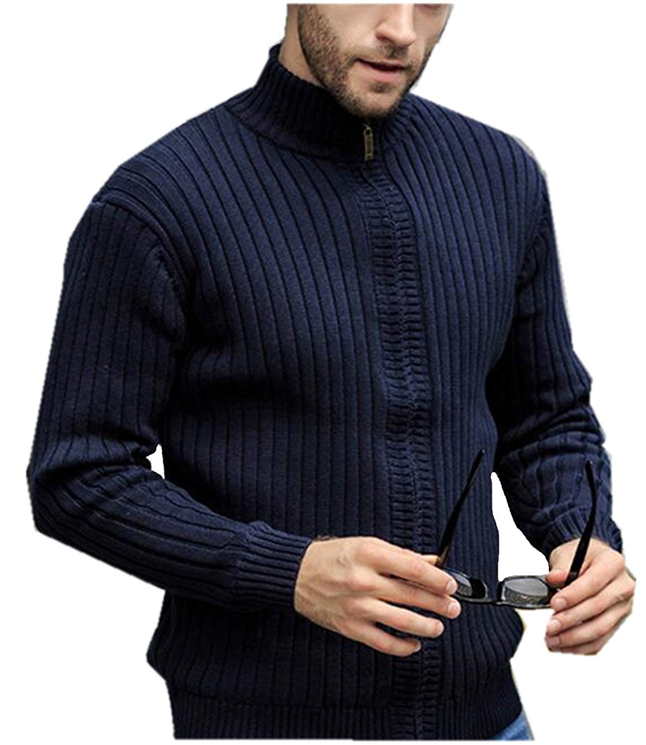 Męski sweter z dzianiny Nner Cardigan Plus ciepły kołnierz stójka kaszmir moda męska sweter z dzianiny z dzianiny na jesień i zimę kurtka męska, niebieski, 3XL
