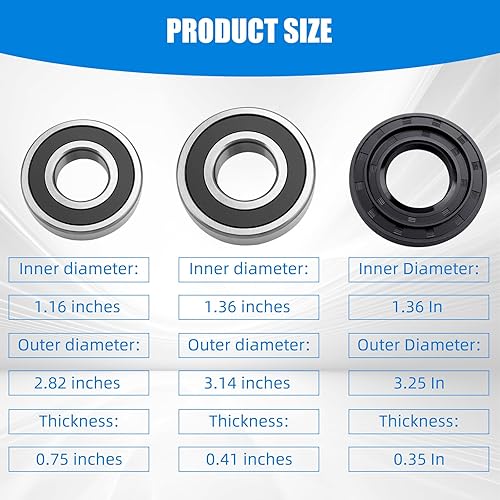 Miniatura 4 de Kit de rodamientos de arandela de carga frontal para algunos cojinetes de bañera LG y Kenmore Reemplazo MDS62058301 4280EN4001F 4280EN4001G