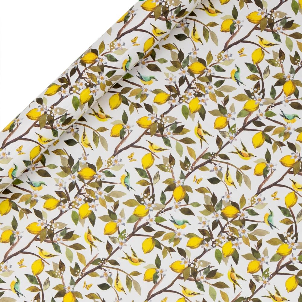 Glick - Lemon Orchard Wrapping Paper Roll, for Birthdays and Other Celebrations, Gift Wrapping, Arts & Crafts, 4 metres x 70 cm, Yellow & White
