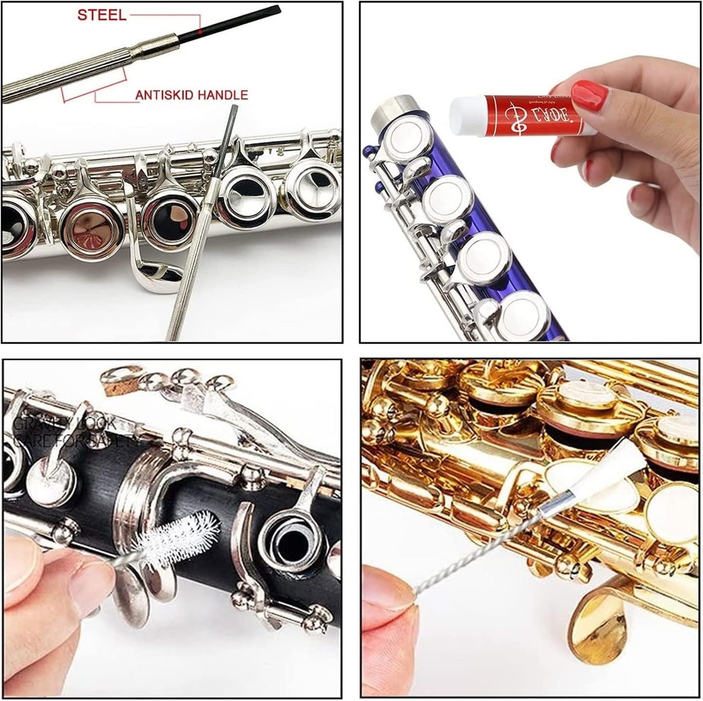 SKYNEO Flute Cleaner Care Cleaning Kit, Maintenance Kit, Includes Flute Cotton Cleaning Brush Swab, Cleaning Rod, Slide Grease and Other Accessory Tools for Flute Repair and Cleaning : Musical Instruments