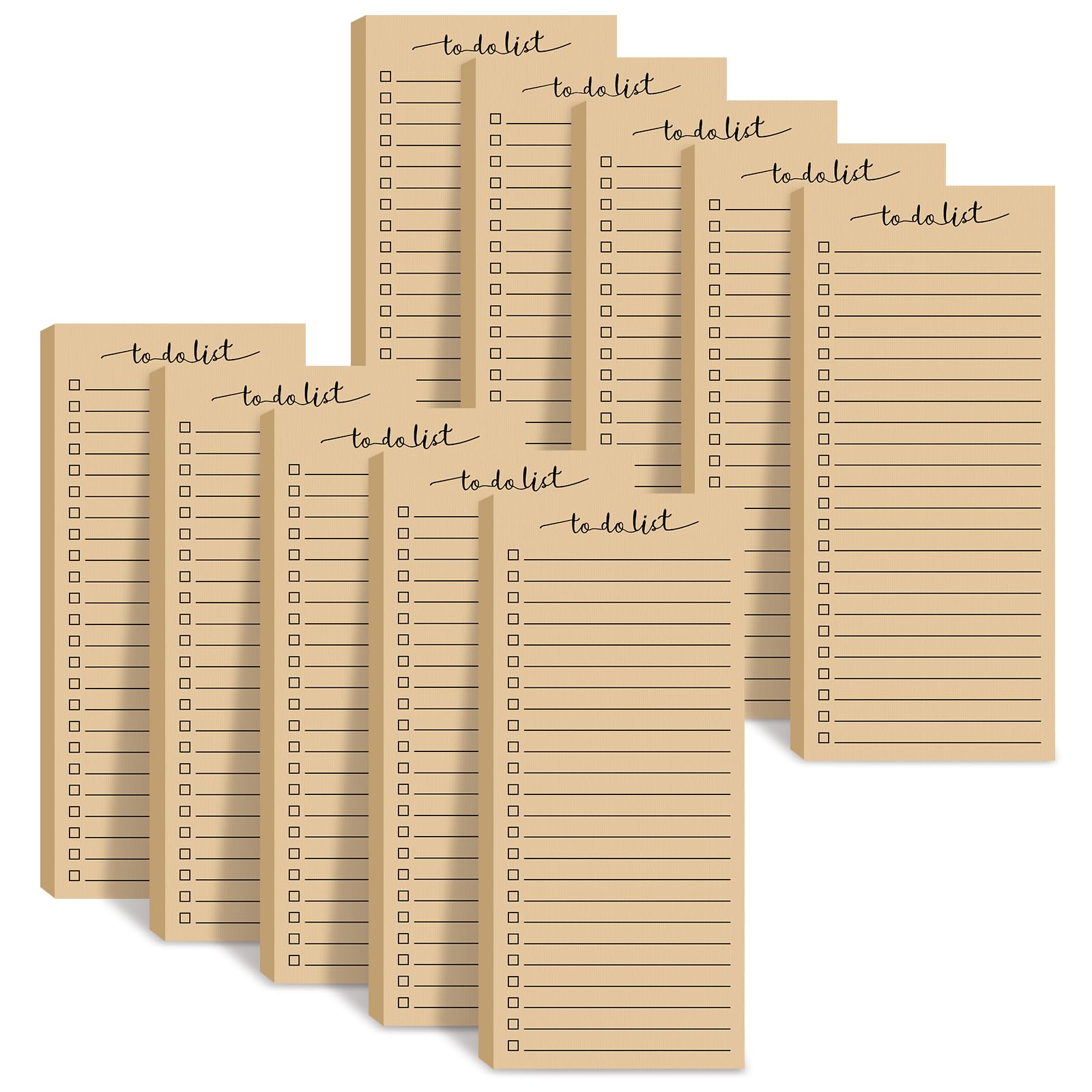 Censen 10 Pack 500 Sheets to Do List Notes Daily Checklist Notepad with 50 Sheets Undated Memo Pad Color Block Shopping List Weekly Plan Notepad Organizer Planners(Wood Color,Lined)
