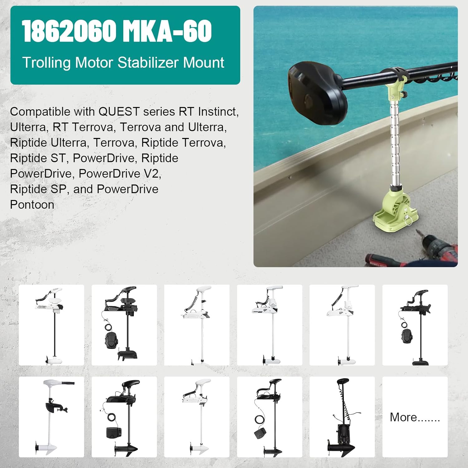 Trolling Motor Stabilizer Mount 1862060 MKA-60 Compatible With Minn Kota Terrova/Riptide Terrova/Ulterra/Riptide Ulterra/PowerDrive/Riptide PowerDrive Glow In the Dark 2pc With 4 Installation Screws