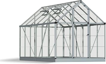 Palram - Canopia Snap & Grow 6 Ft. x 12 Ft. Greenhouse Kit Hobby DIY Walk In Green House Heavy Duty Polycarbonate, Aluminium Frame, with Lockable Door and Vent for Outdoors, Garden, Backyard In Silver