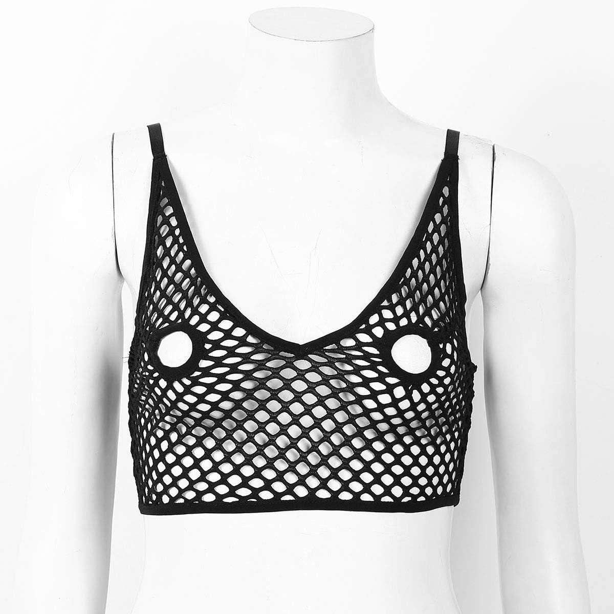 Women Adults Netted Hollow Out Nipples Crop Top Shirt Bra Top Tank Blouse Clubwear