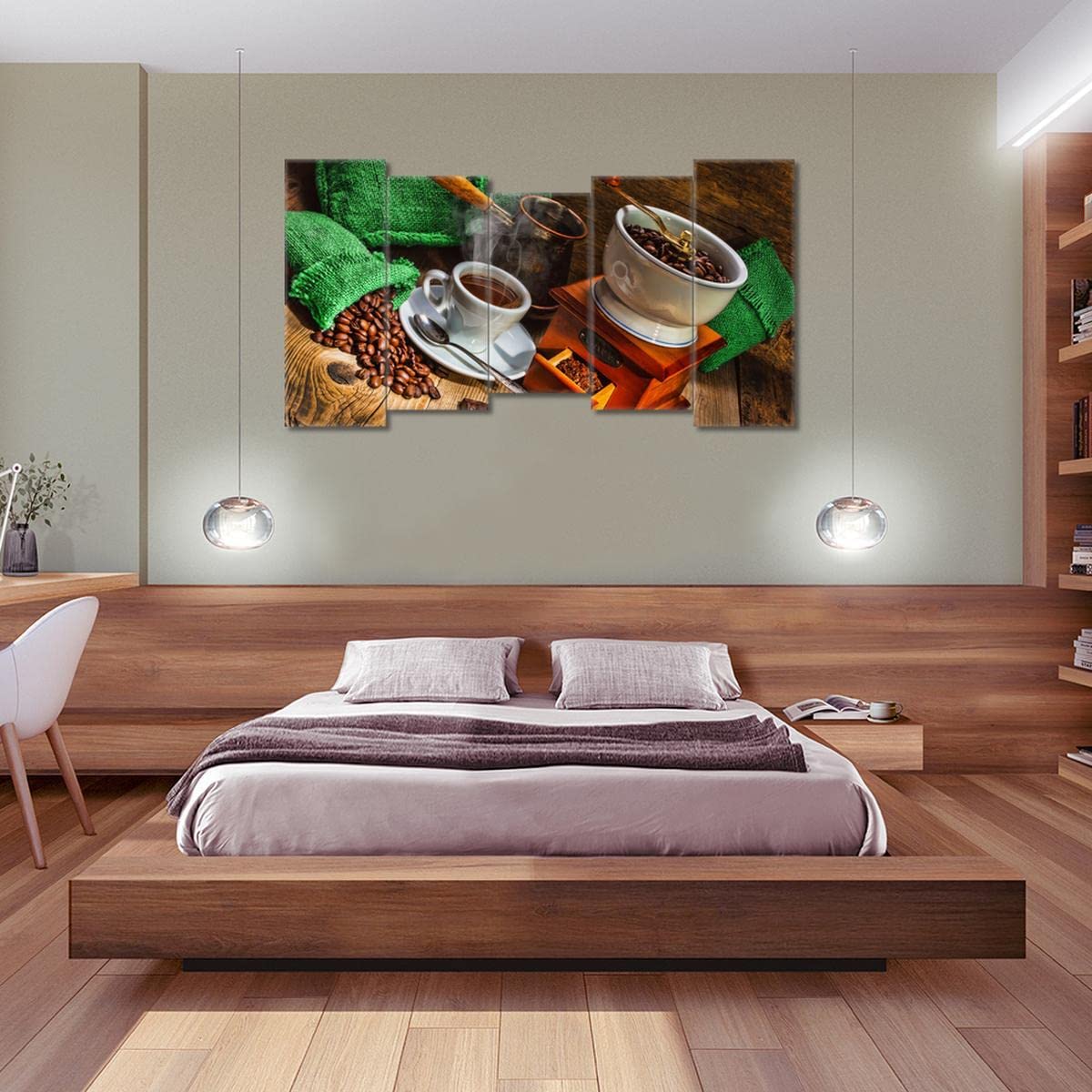 Pittura stampata su tela Wall Art Decor 150x80cm Tazza da tè e sacchetti verdi No. H811M_PC5CB