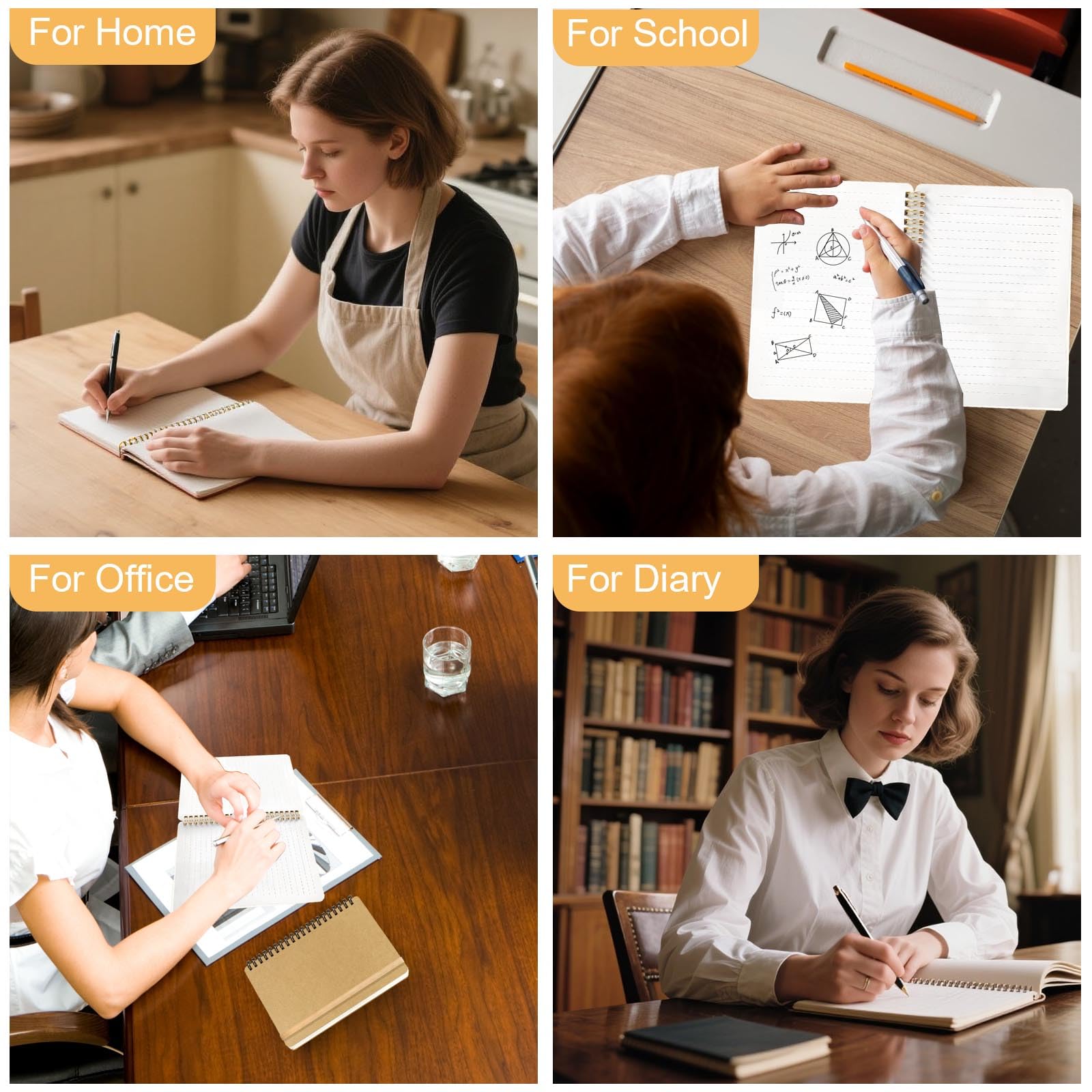 4 cuadernos en espiral, cuadernos con espiral, cuadernos para el trabajo, tomar notas, escuela, cuadernos pequeños con correa, bonitos cuadernos para mujer (caqui)