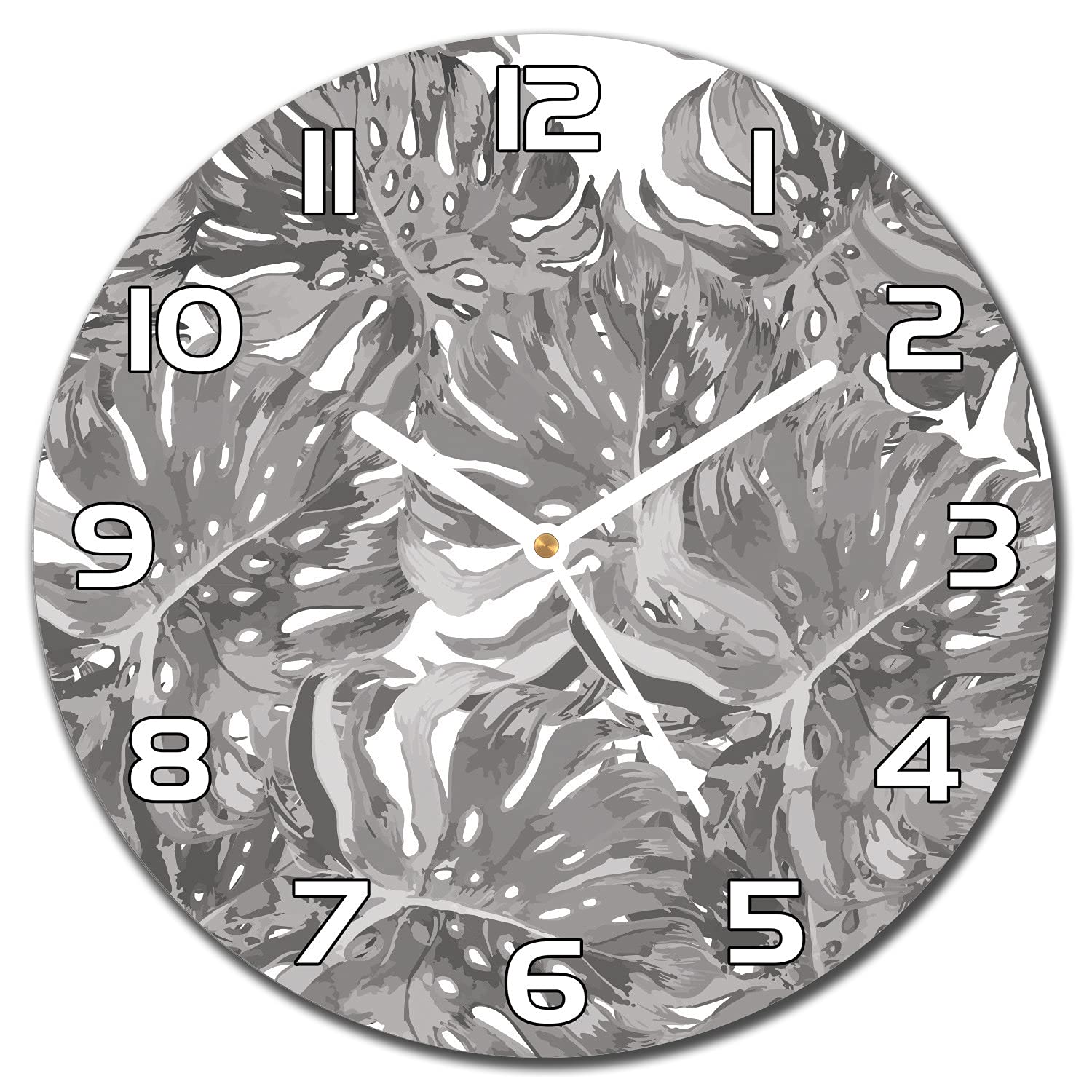 Horloge en verre 30 cm avec aiguilles blanches et motif feuille de palmier Coloray