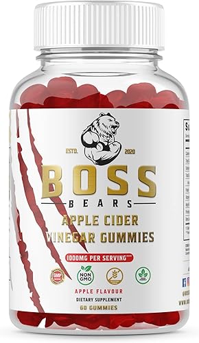 Boss Bears Gomitas de vinagre de sidra de manzana, sabor a manzana masticable, aumenta la energía, mejora la salud de la piel, gramo completo de ACV