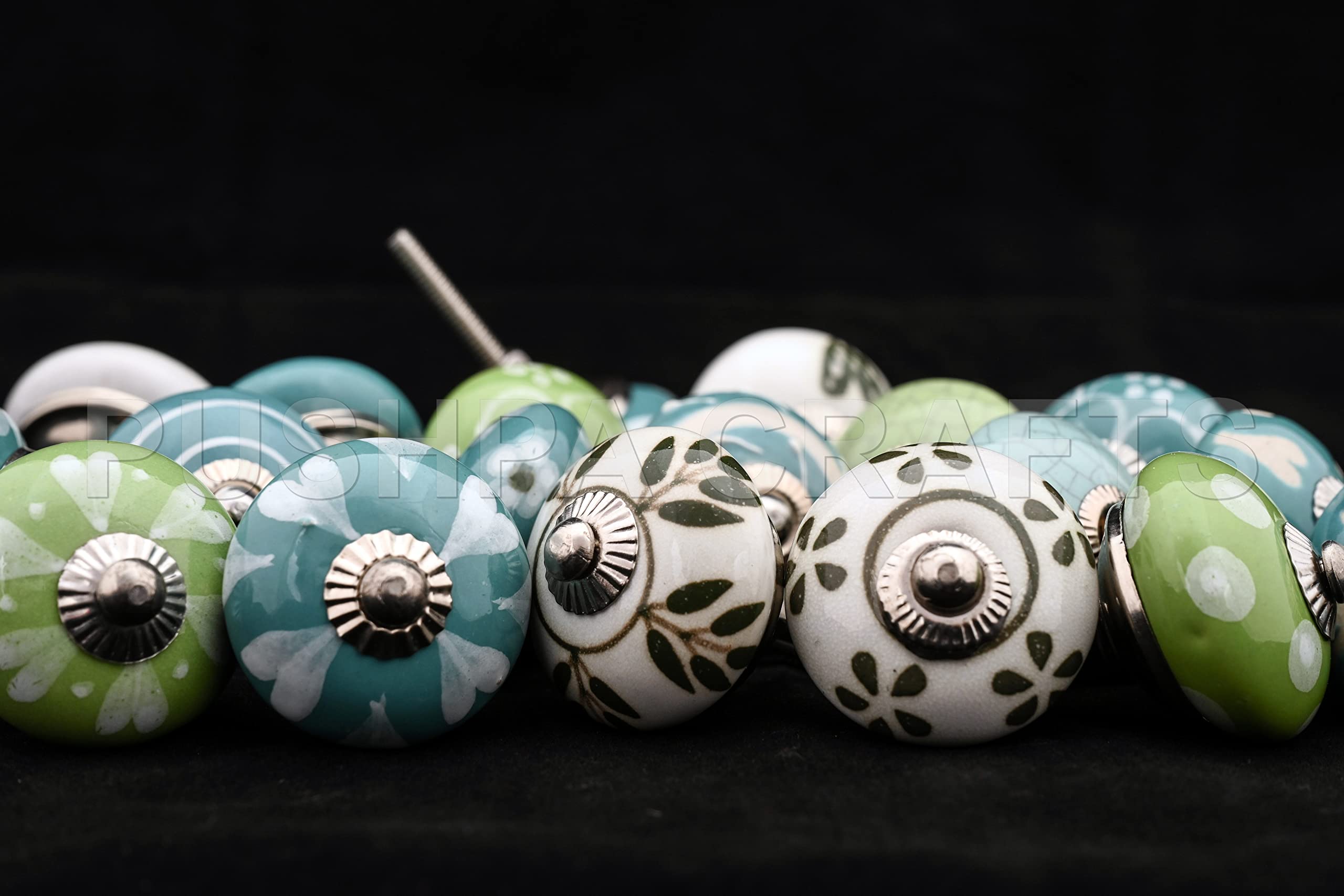 Maniglie Ceramica Verde E Bianco | Set 20 Pezzi | Per Mobili E Cassetti