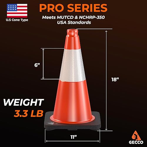 Miniatura 2 de GECCO Paquete de 10 conos de tráfico naranjas pequeños de 18 pulgadas, 3.3 libras, conos de seguridad, conos naranjas, conos de estacionamiento,