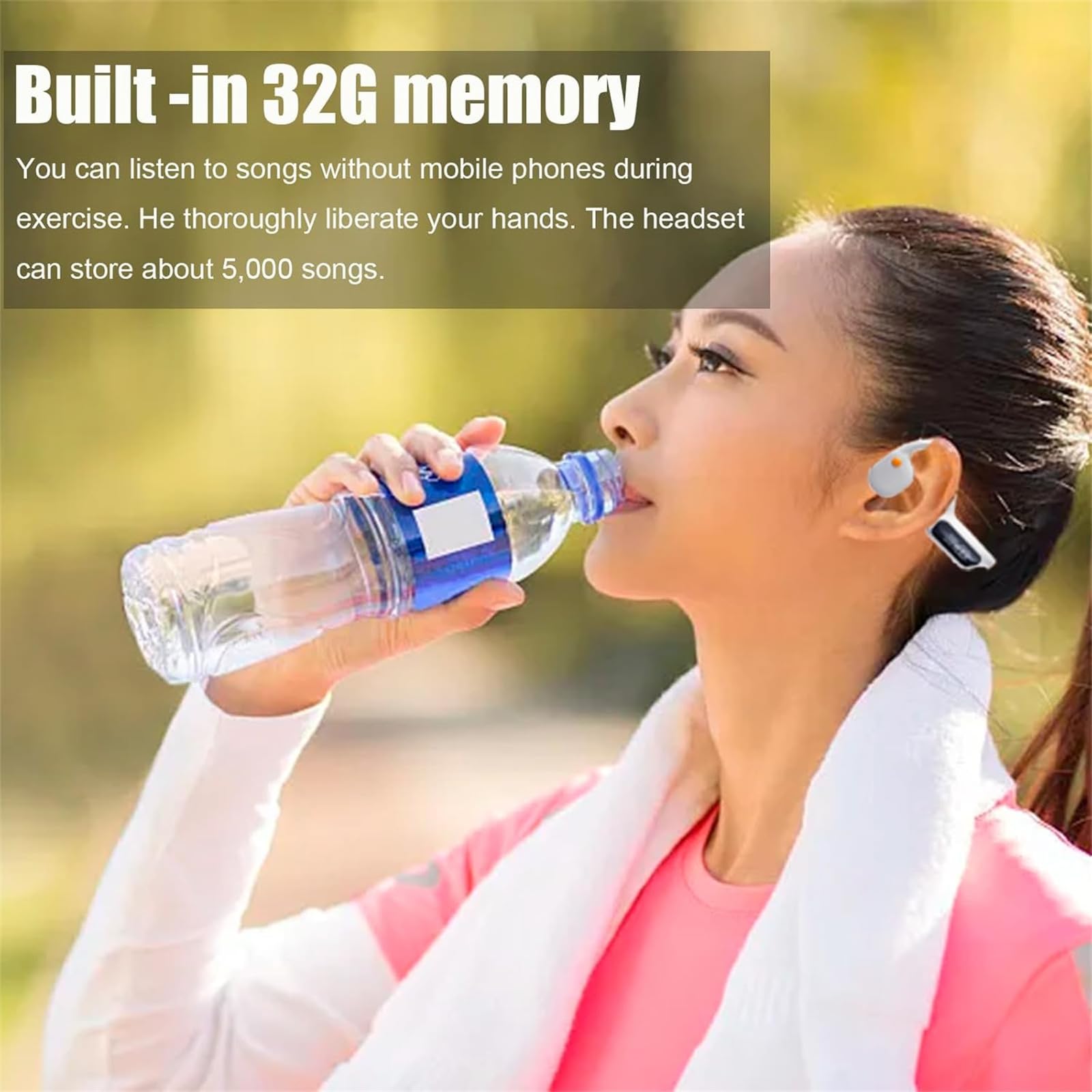 Przewodnictwo kostne Bluetooth 5.3 słuchawki bezprzewodowe IPX8 wodoodporny zestaw słuchawkowy 32 GB odtwarzacz MP3 pływanie zaczep na ucho z wyświetlaczem mocy mikrofonu (biały)
