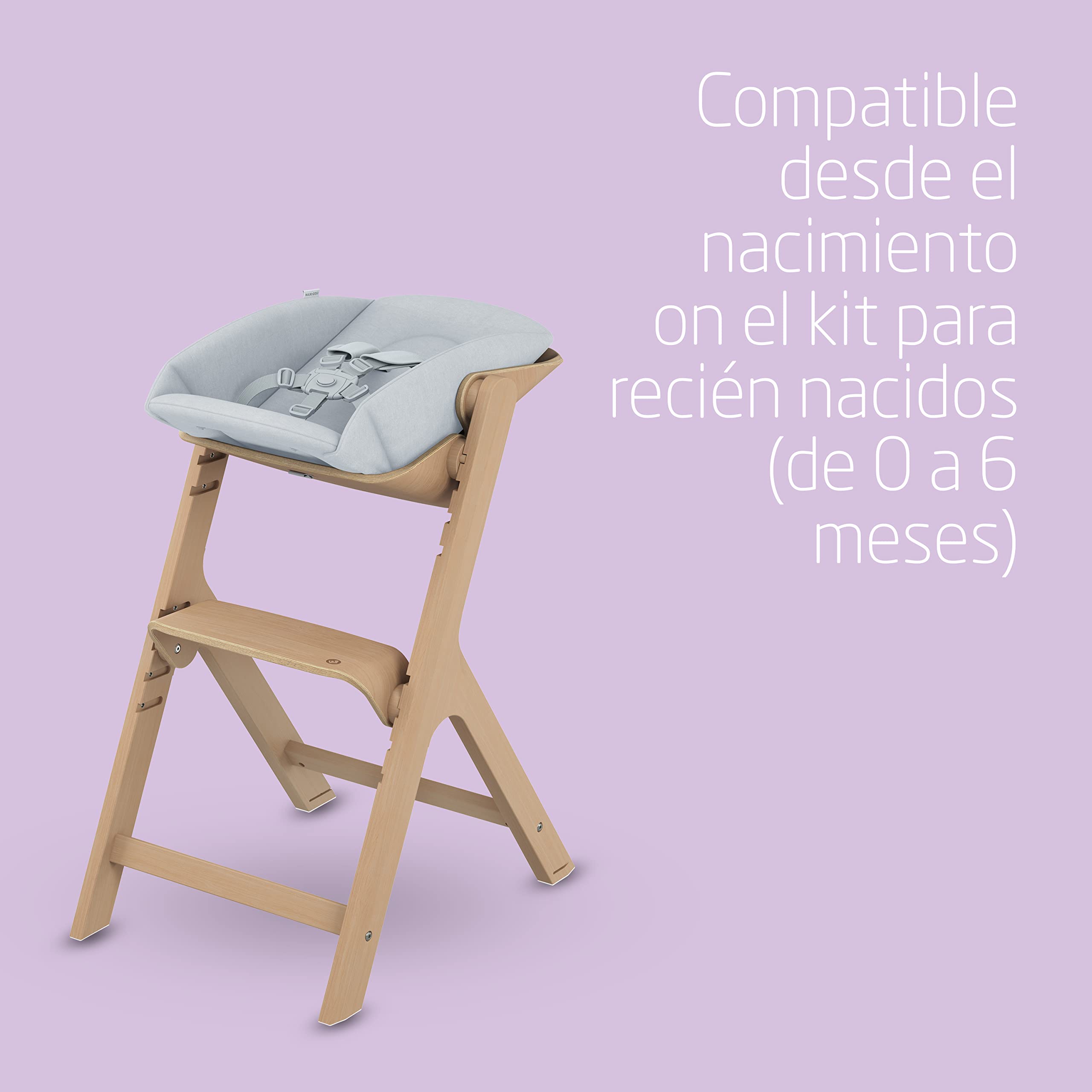 Maxi-Cosi Nesta Trona bebe evolutiva, trona reclinable compatible con accesorios para un uso desde el nacimiento hasta 110 kg, varias posibilidades de uso, color madera natural