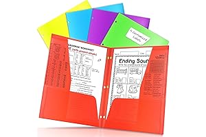Sooez Durable 4 Pocket Folders Hold More, 5-Pack Primary Color Trapper Keeper Folder with Pockets