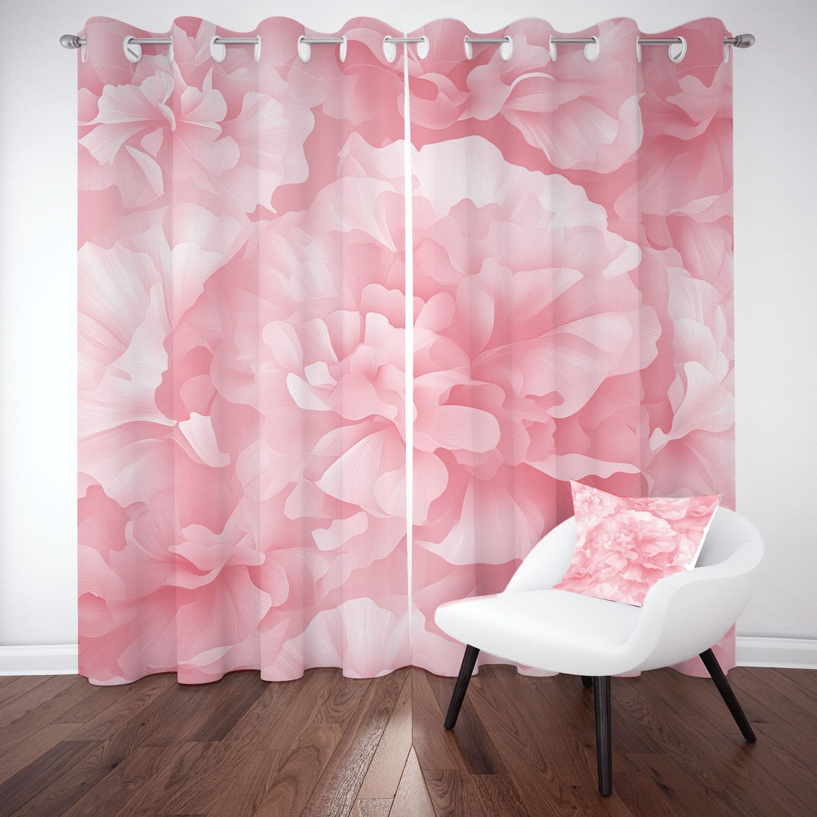 Motif Fleur Pivoine Aquarelle Double Rideaux Occultant Floral | Botanique Chinois Rideau Opaque à Oeillets Rideaux Thermique Anti Chaleur Lot de 2 Isolant UV 70x225 cm Chambre Salon