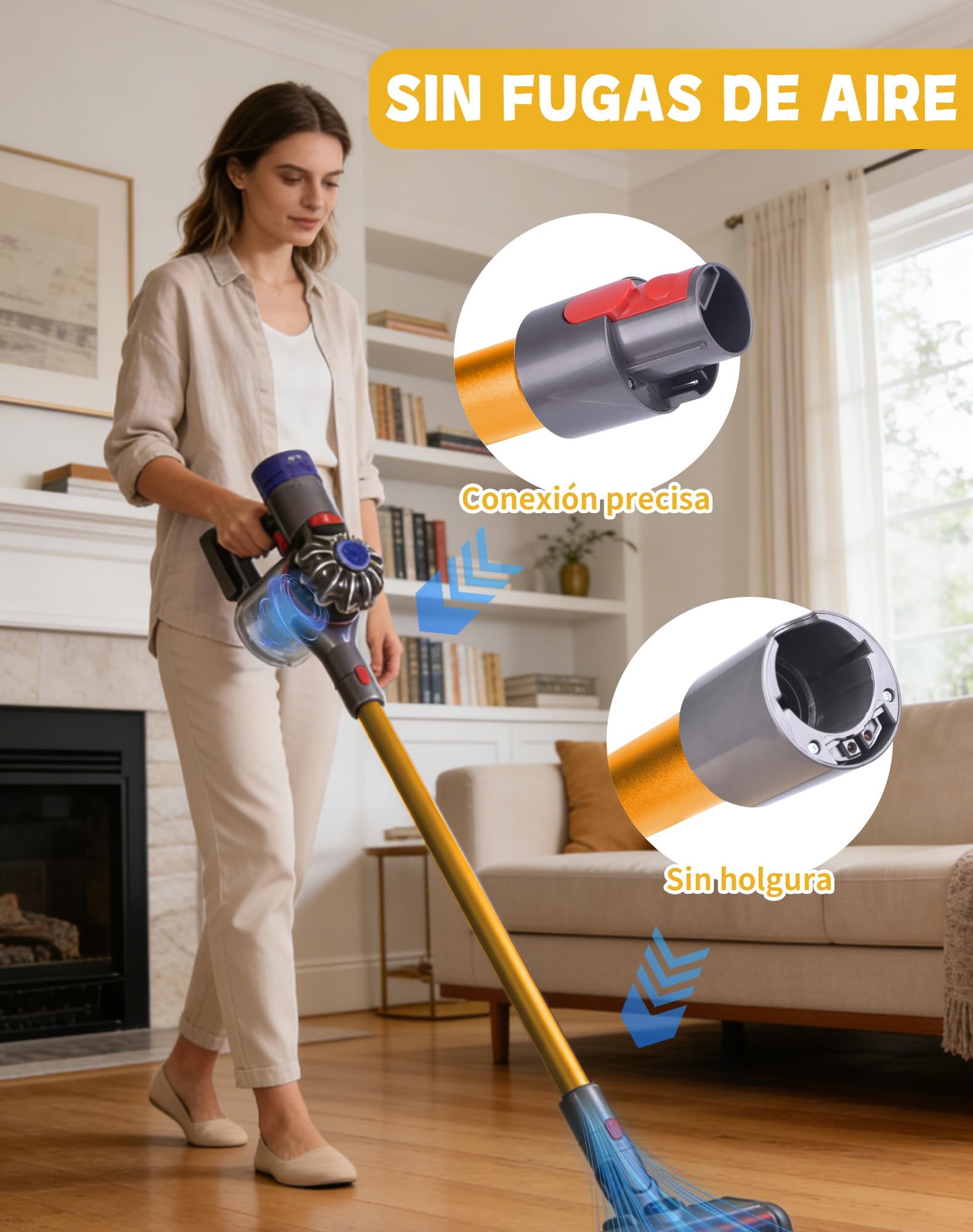 Tubo de Extensión de 72.5 cm para Aspiradora Dyson - Longitud Exacta para Mayor Alcance - Compatible con V7 V8 V10 V11 V15 - Conector de Liberación Rápida y Tubo Rígido - Amarillo