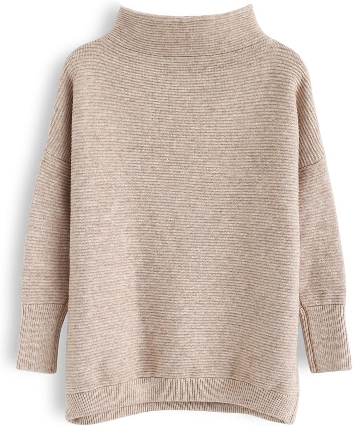 CHICWISH Women's Linen/White/Grey Cozy Ribbed Long Sleeve Turtleneck Knit Top Pullover Sweater - Image 4