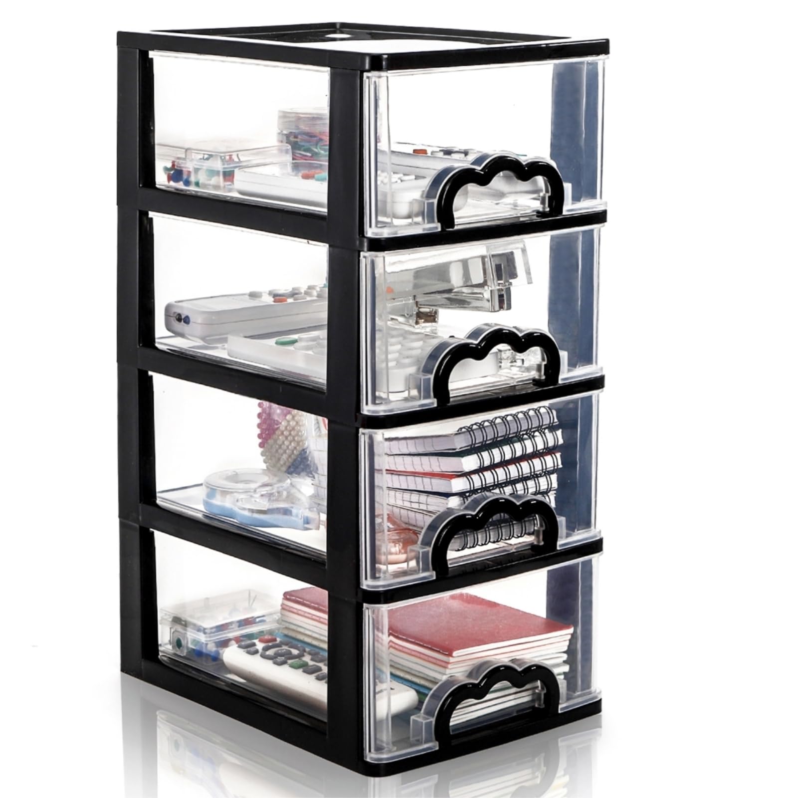 Cididu Desktop Organizer with 4 Drawers, Clear Plastic Storage Drawer Unit, Small Desk Organizer Storage Box, Durable Storage Bin Container Case for Countertop Stationery Pens Makeup Office Supplies