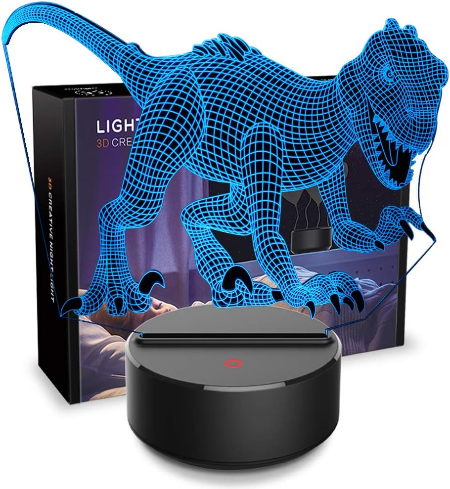 Night Lights for Kids Dinosaur Lamp Kids Night Light Christmas Gifts Decorations Dinosaur Toys 3D Bedside Lamps 7 Colors Change Nightlights Birthday Gifts for Girls Boys Baby (Indoraptor-01)