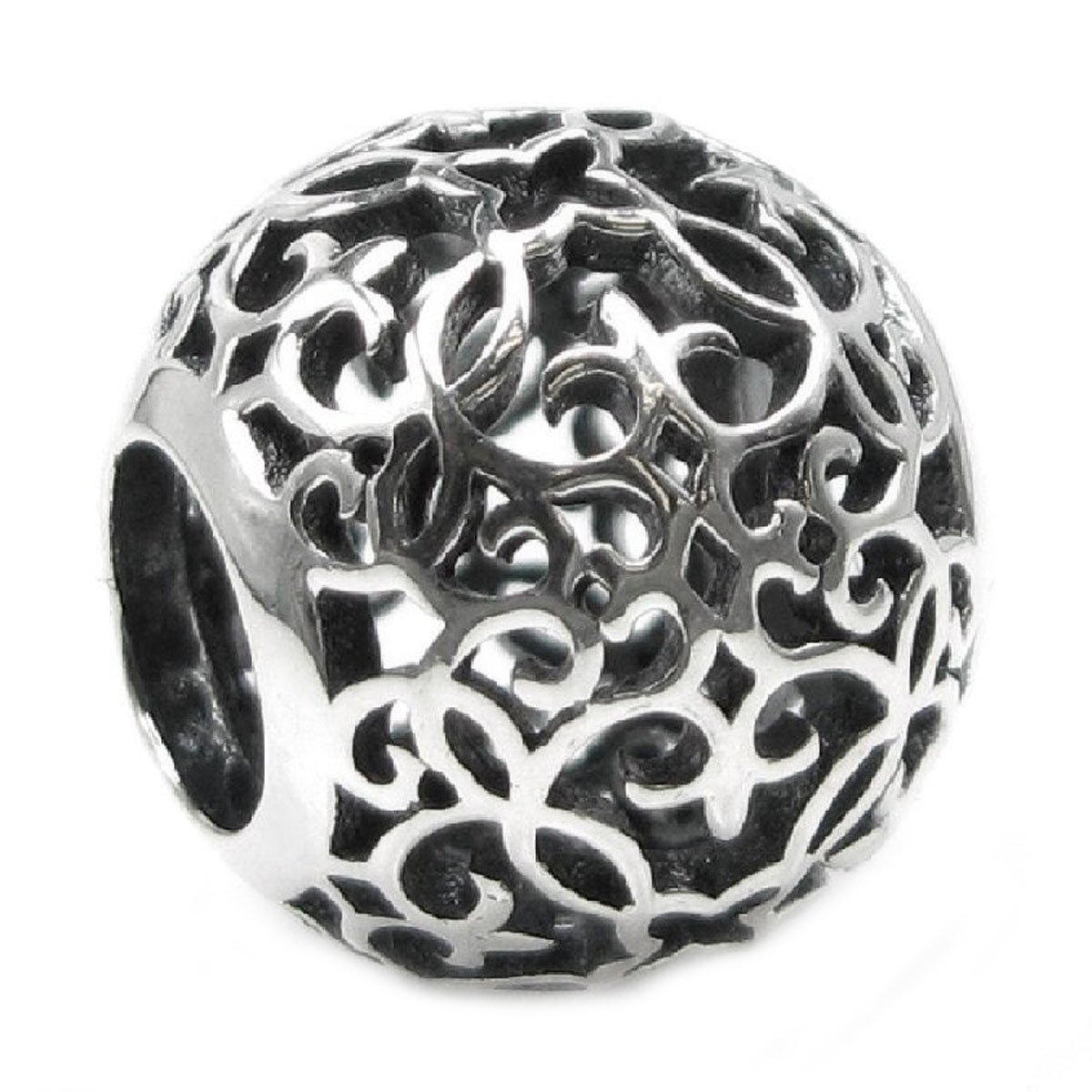 925 Sterling Silver Rose Flower Filigree Bead - Fits 3mm European Charm Bracelets & Necklaces, Antique Silver Finish - View #10