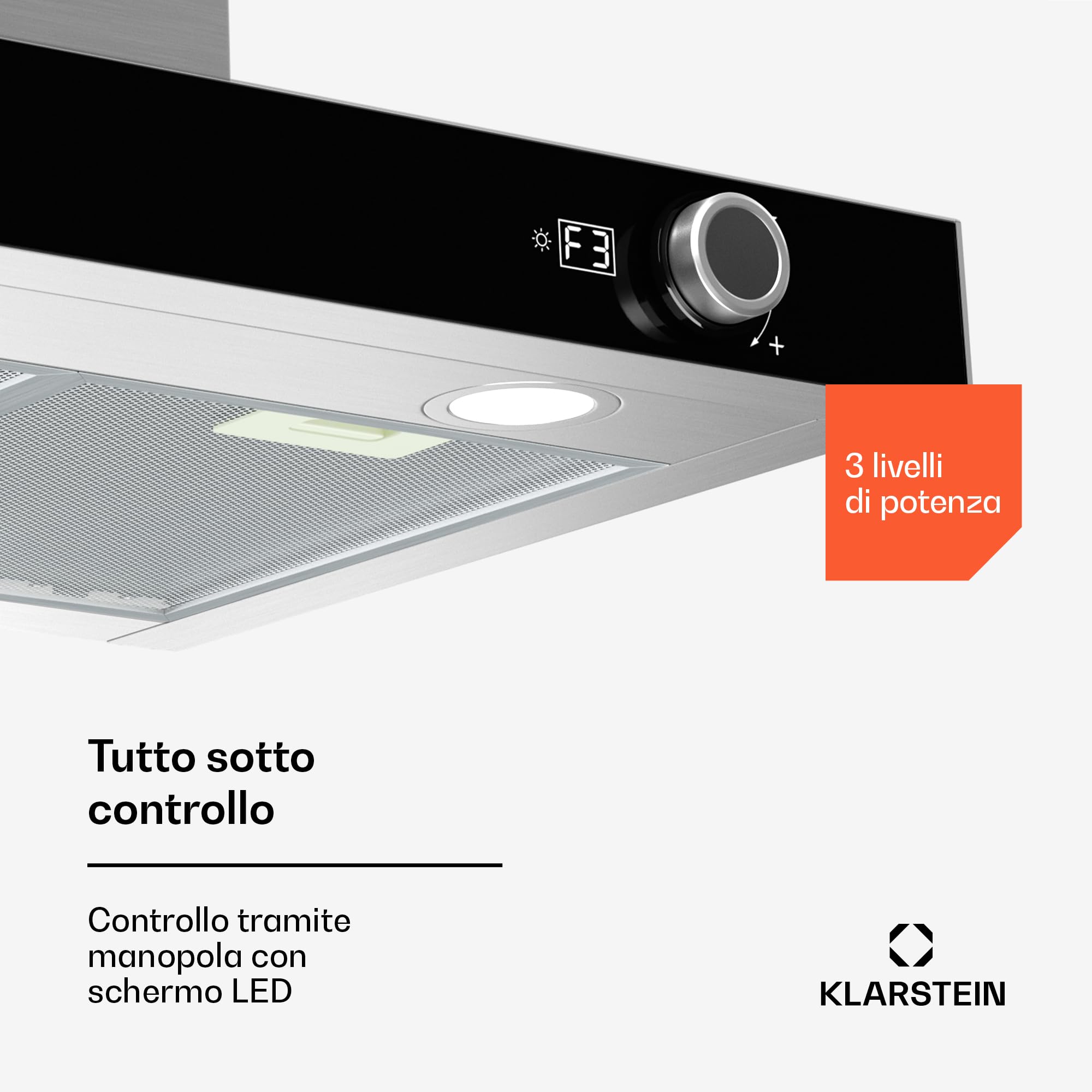 Klarstein AirNova - Cappa da Cucina da 90cm, Cappa Aspirante a Parete, 620 m³/ora, Efficienza Energetica A++, LED: 6500K, Silenziosa: 49 dB, Acciaio Inox, Ricircolo & Scarico