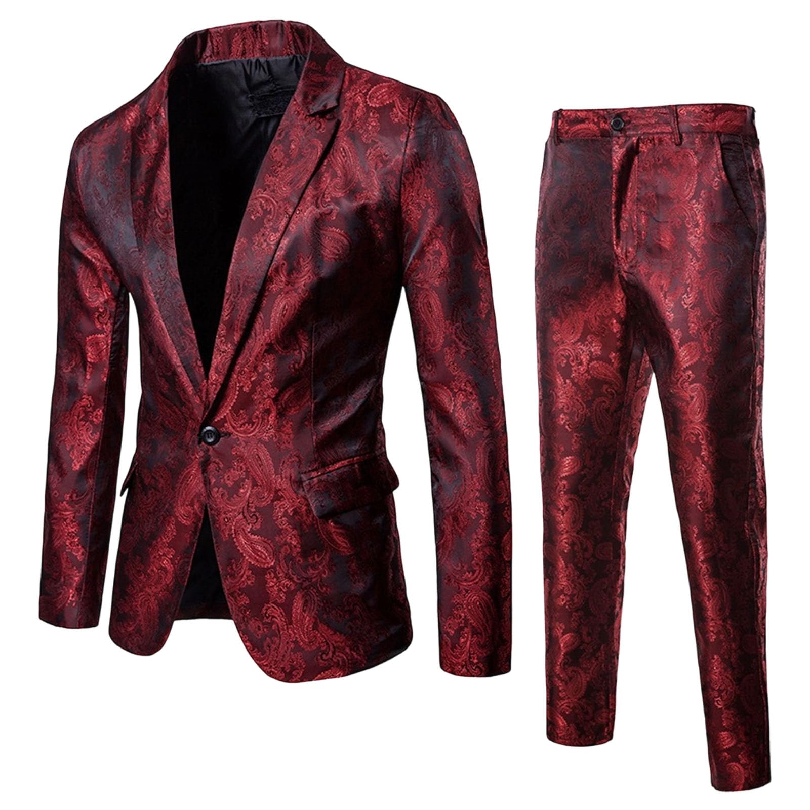 Abito da Smoking da Uomo con Stampa Paisley, vestibilità Slim, Blazer, Giacca, Pantaloni Eleganti, Ideale per Matrimoni e Cerimonie.