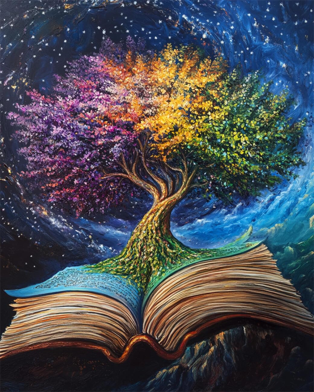 RKFLGEW DIY Embroidery Beads Set Starry Sky and Big Tree 30x40cm