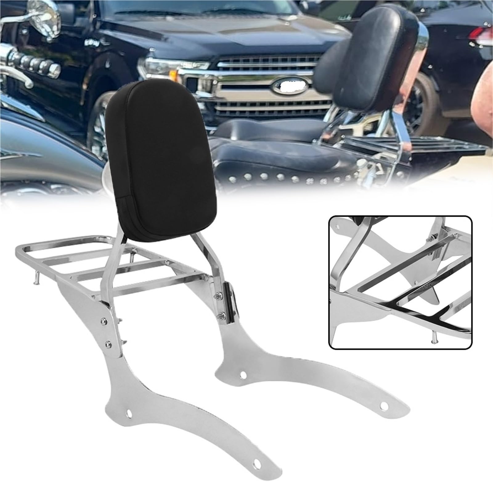 Oparcie na bagaż do motocykla Bagażnik motocyklowy z odpinanym oparciem pasażera, pasujący do motocykla Yamaha V-Star XVS1100 Drag Star DS1100 Custom 99-UP
