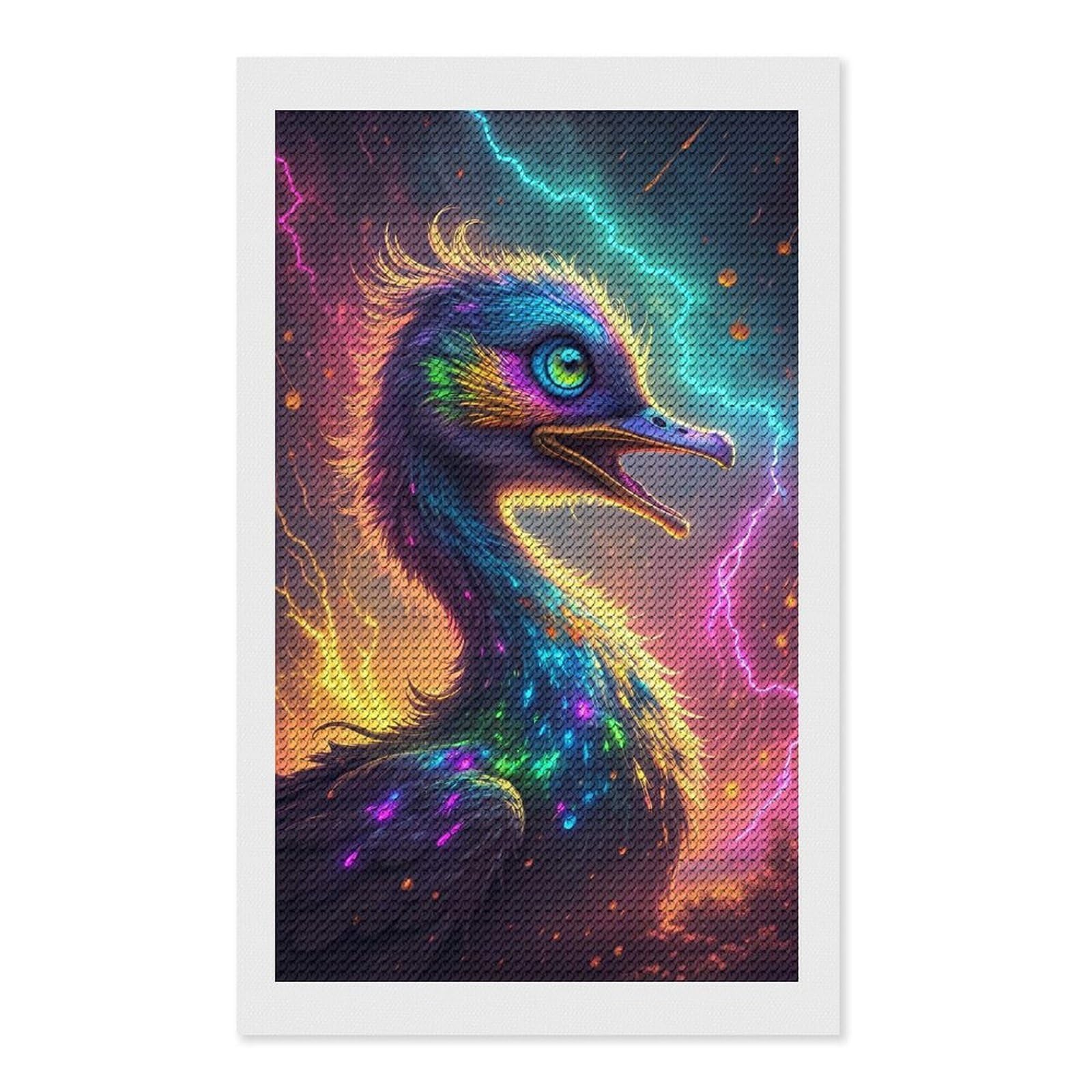 Junmoney Colorful Emu with Lightning Diamond Painting Set 12"x20", Stress Relief Craft, Easy to Enjoy, Vintage Style Decor, Festive Craft Gift