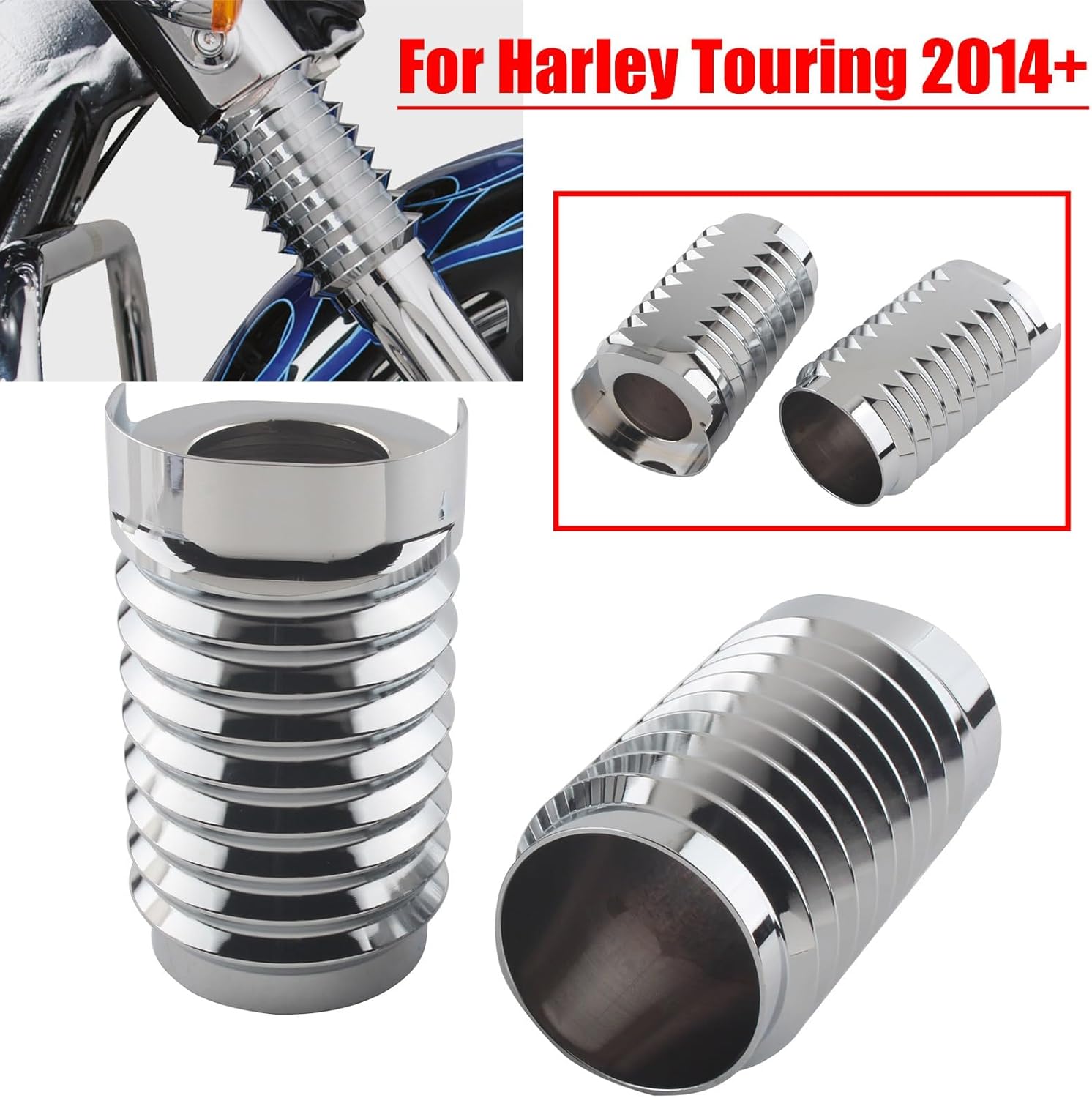 Chrome Retro Fork Boots Slider Cover Compatible with Harley Touring Electra Glide Street Glide Road Glide Road King CVO 2014-up