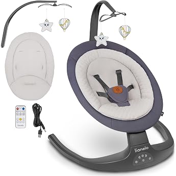 LIONELO Ralf 2-in-1 Baby Rocker and Deck Chair Remote Control 12 Melodies Two swing directions 5 swing speeds lock backrest adjustment timer quiet operation