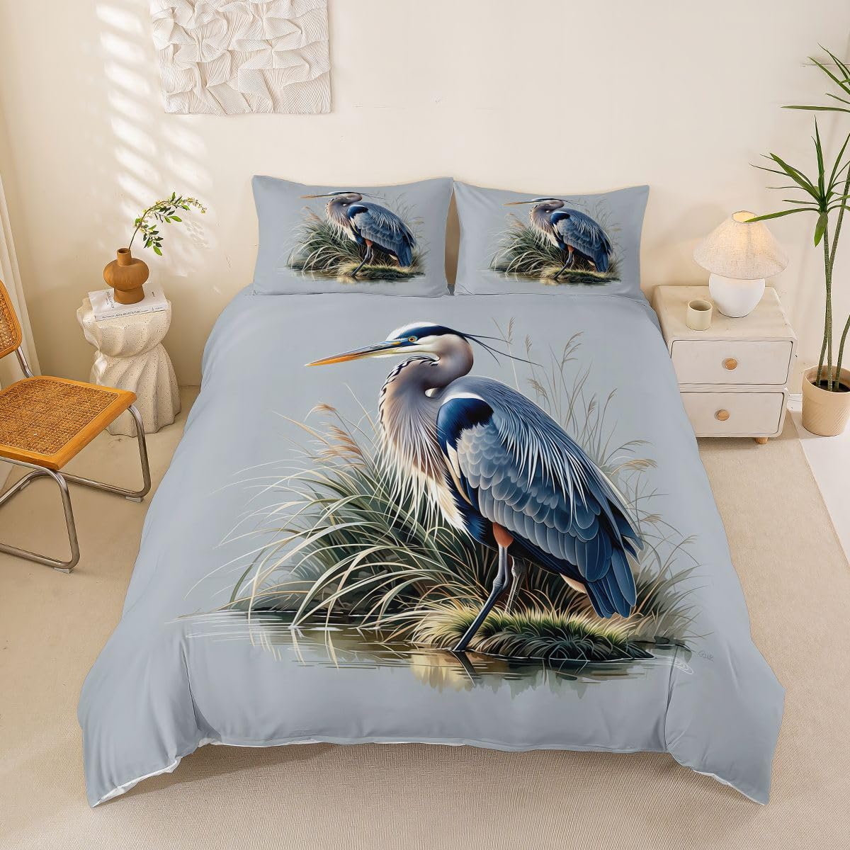 Housse de couette oiseau bleu aquarelle 240x260 parure de lit artistique