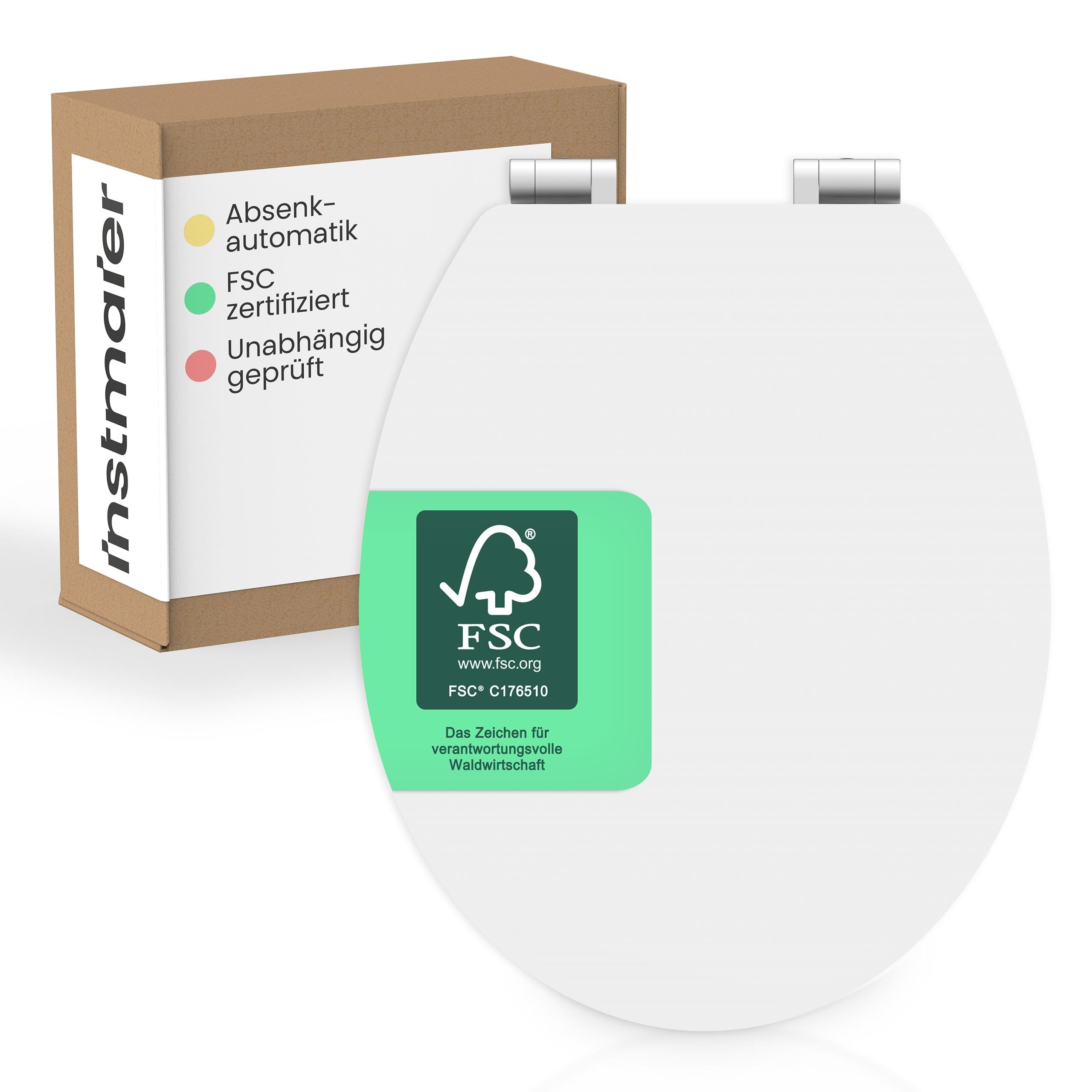 instmaier Gaia | Toilettendeckel | Oval | Weiß | FSC zertifiziert | WC-Sitz mit Absenkautomatik | Toilettensitz aus nachhaltigem Holz | Klodeckel | Klobrille | Toilettenbrille